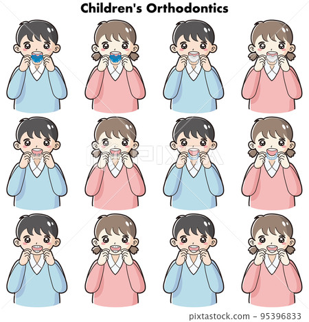 Illustration set of children's orthodontic appliances Illustration set of children's orthodontic appliances 95396833