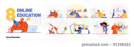 Online education, people study on Internet courses 95396881