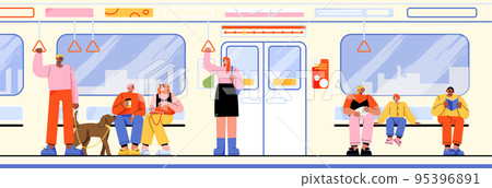 Subway train car with people inside Subway train car with people inside 95396891