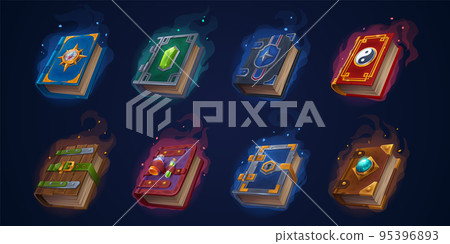 Old magic books of spells, astrology and alchemy 95396893