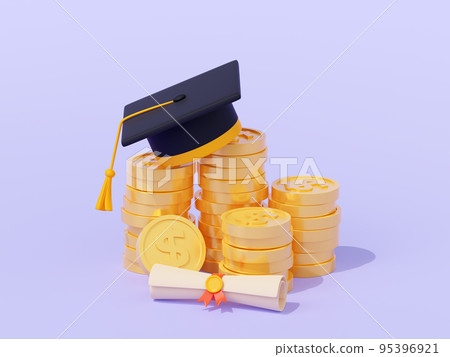 Student graduation cap, money and diploma scroll 95396921