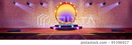 Stage for concert, music show with round podium 95396927