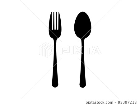 Fork and spoon vector icon black cutlery flat simple design isolated on white background. Fork and spoon vector icon black cutlery flat simple design isolated on white background. 95397218
