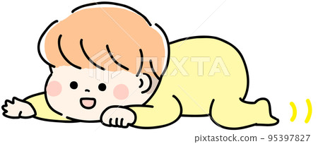 Baby jumping in yellow clothes 95397827