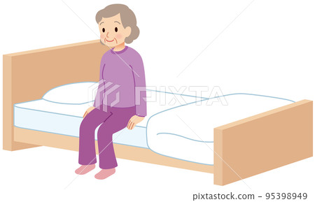 Elderly person sitting on bed Nursing care Edge sitting position Elderly person sitting on bed Nursing care Edge sitting position 95398949