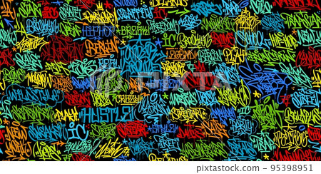 Seamless Colorful Abstract Hip Hop Street Art Graffiti Style Urban Calligraphy Vector Illustration Background 95398951
