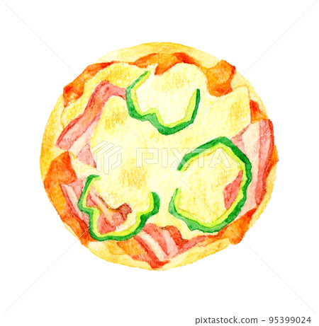 Bacon and pepper pizza bread Bread hand-painted watercolor illustration material 95399024