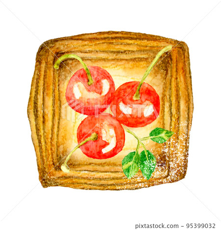 Cherry Danish bread hand-drawn watercolor illustration material Cherry Danish bread hand-drawn watercolor illustration material 95399032
