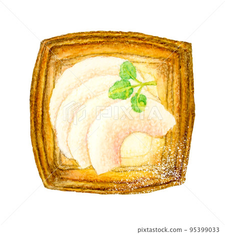 白桃丹麥麵包手繪水彩插圖素材 95399033