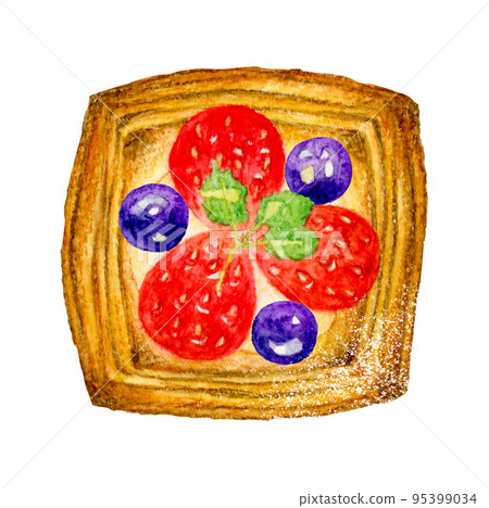 草莓和藍莓漿果丹麥麵包手繪水彩插圖素材 草莓和藍莓漿果丹麥麵包手繪水彩插圖素材 95399034