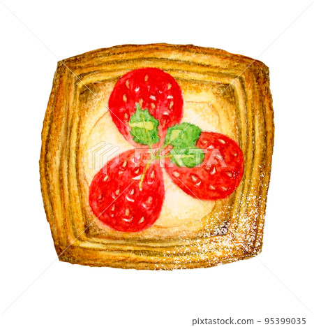草莓丹麥麵包手繪水彩插圖素材 草莓丹麥麵包手繪水彩插圖素材 95399035