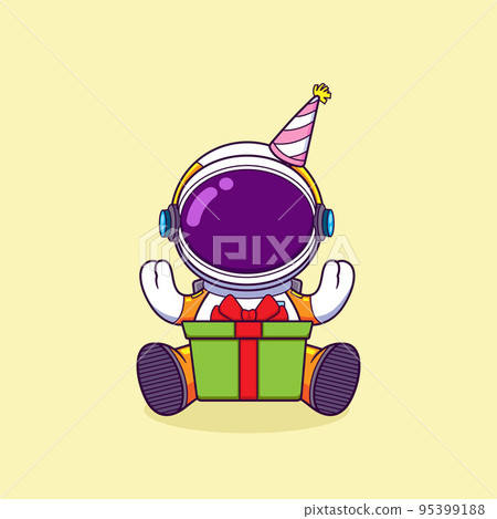 The little astronaut is very happy that he got a surprise gift box and going to open it 95399188