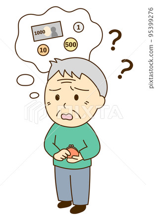 An old man with dementia who is worried about money calculation 95399276
