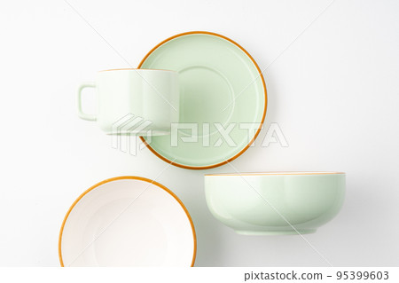 A set of ceramic tableware isolated on white background 95399603
