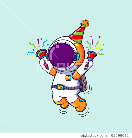 The happy astronaut is holding the confetti and celebrating the special party The happy astronaut is holding the confetti and celebrating the special party 95399681