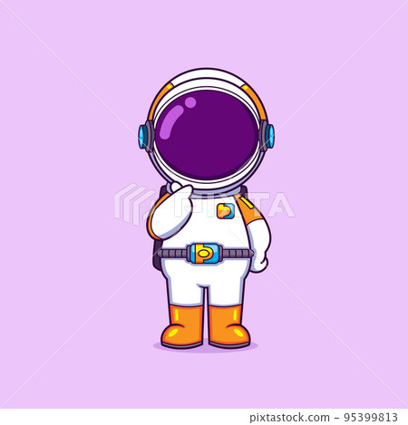 The astronaut is posing cutely and give love hand while standing The astronaut is posing cutely and give love hand while standing 95399813