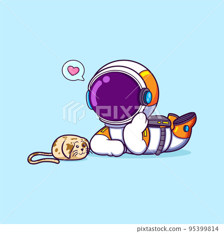 The astronaut is loving much his pet in a planet and playing together 95399814