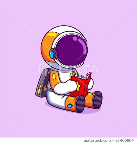 The astronaut is reading a book and very focus while sitting on a planet 95400004