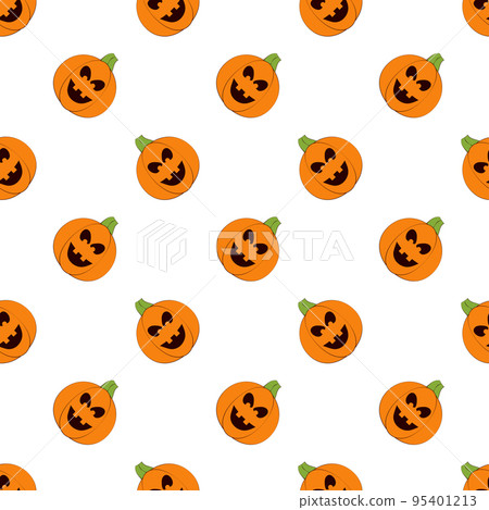 Halloween pumpkins seamless pattern. Halloween pumpkin lanterns on white background. Halloween background. Jack-o'-lantern. Design for print wrapping paper, fabric, wallpaper. Vector illustration 95401213