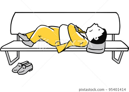 businessman sleeping on a bench 95401414