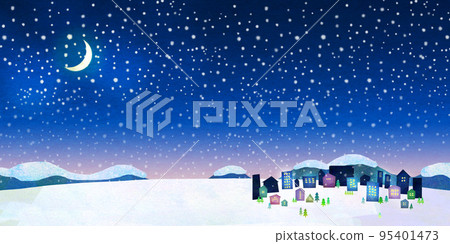 Snowy winter town background material 95401473