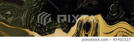 黑色日本紙上的金色波浪圖案 95401527