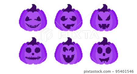 Pixel art halloween pumpkin icon set. 8 bit pumpkin in retro style. Halloween pumpkin lanterns isolated on white background. Template for banner, poster, party invitation. Vector illustration Pixel art halloween pumpkin icon set. 8 bit pumpkin in retro style. Halloween pumpkin lanterns isolated on white background. Template for banner, poster, party invitation. Vector illustration 95401546