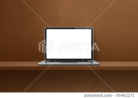 Laptop computer on brown shelf background Laptop computer on brown shelf background 95402271