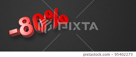 80% off discount offer. 3D illustration isolated on black. Horizontal banner 80% off discount offer. 3D illustration isolated on black. Horizontal banner 95402273