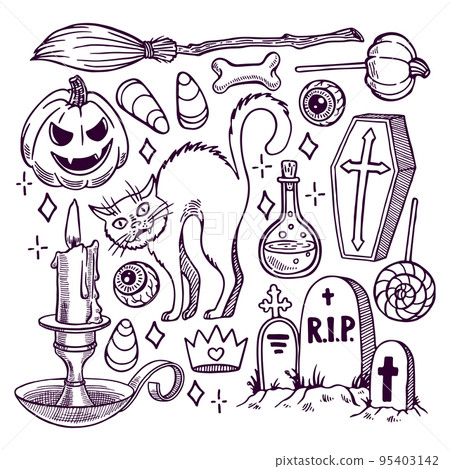 Set of sketch Halloween attributes - 2 Set of sketch Halloween attributes - 2 95403142