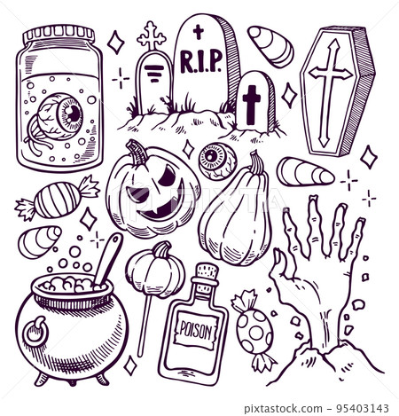 Set of sketch Halloween attributes - 3 Set of sketch Halloween attributes - 3 95403143