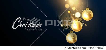 Merry Christmas Template Design With Golden Christmas Balls 3D Design beautifully arranged 95403867