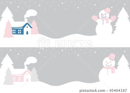雪人和雪地冬季城市景觀橫幅背景框架可愛的簡單複制空間插圖素材 95404187