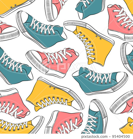 Vector seamless pattern with sneakers - Stock Illustration [95404500 ...