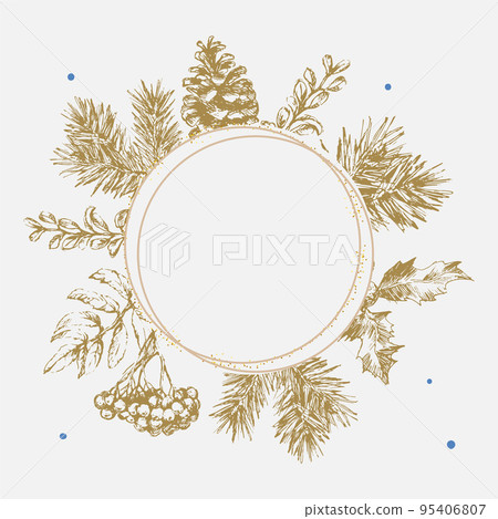 Christmas frame tree gold background. New year Festive background. Abstract floral background. Decorative border. Christmas frame tree gold background. New year Festive background. Abstract floral background. Decorative border. 95406807