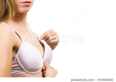 Female wearing too big bra 95406890