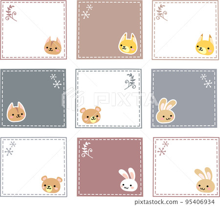 Winter image label set with stitches and animals 95406934