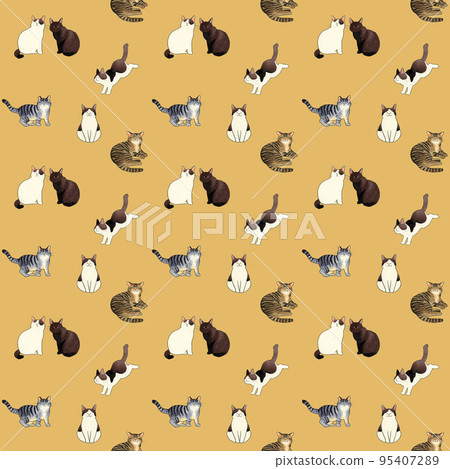 Cat seamless pattern hand-drawn illustration animal pattern textile 95407289
