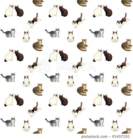 Cat seamless pattern hand-drawn illustration animal pattern textile Cat seamless pattern hand-drawn illustration animal pattern textile 95407291