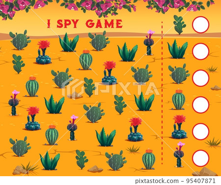 I spy game. Mexican cactus succulents in desert... - Stock Illustration  [95407871] - PIXTA