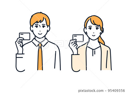 Vector illustration material of a business person holding a card with a smile 95409356