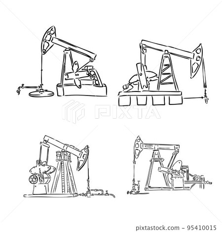 pumpin jack. profile left view. oil industry. hand drawn ink sketch. pumpin jack. profile left view. oil industry. hand drawn ink sketch. 95410015