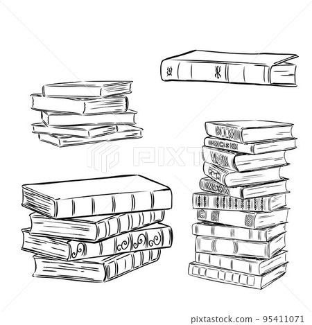 Books vector collection. Pile of books. Hand drawn illustration in sketch style. Library, Books shop Books vector collection. Pile of books. Hand drawn illustration in sketch style. Library, Books shop 95411071