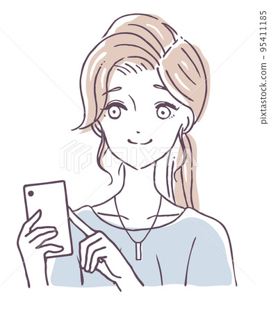 操作智能手機的女性的插圖素材 95411185