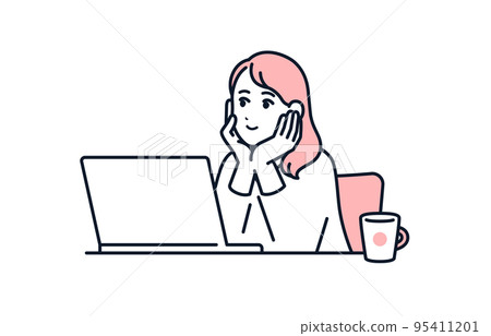 一名年輕女子在電腦上觀看視頻的矢量圖解材料 一名年輕女子在電腦上觀看視頻的矢量圖解材料 95411201