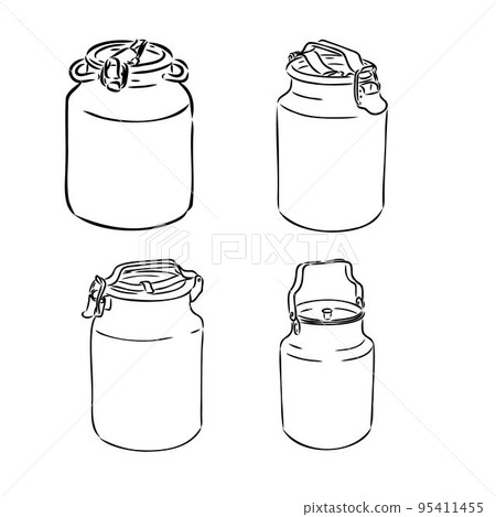 Milk can vector sketch. Hand drawn traditional dairy graphic with metal jar with milk for diet, eco and healthy vintage designs 95411455