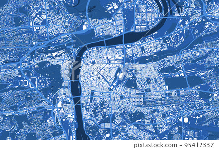 Detailed blue vector map poster of Prague city, linear print map. Skyline urban panorama. Decorative graphic tourist map of Prague territory. Detailed blue vector map poster of Prague city, linear print map. Skyline urban panorama. Decorative graphic tourist map of Prague territory. 95412337