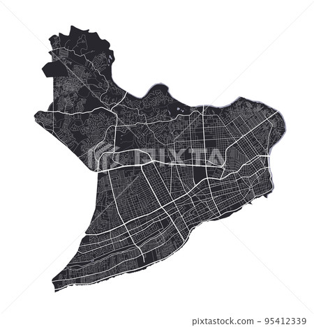 Santo Domingo vector map. Detailed black map of Santo Domingo city poster with roads. Cityscape urban vector. Santo Domingo vector map. Detailed black map of Santo Domingo city poster with roads. Cityscape urban vector. 95412339