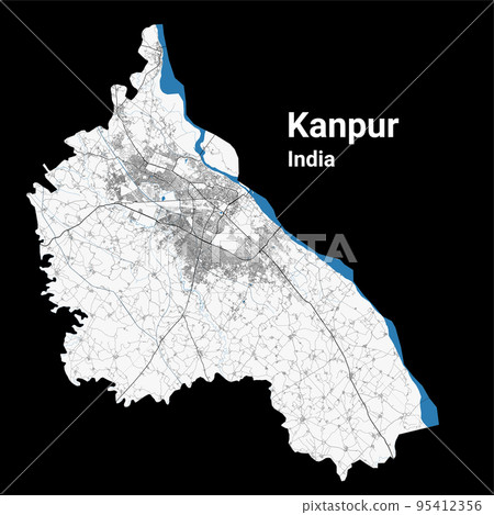 Kanpur map. Detailed map of Kanpur city administrative area. Cityscape panorama illustration. Road map with highways, streets, rivers. Kanpur map. Detailed map of Kanpur city administrative area. Cityscape panorama illustration. Road map with highways, streets, rivers. 95412356