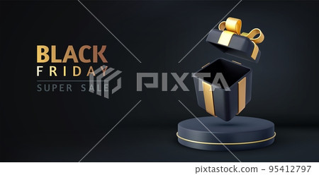 3d Blank open black gift box 95412797